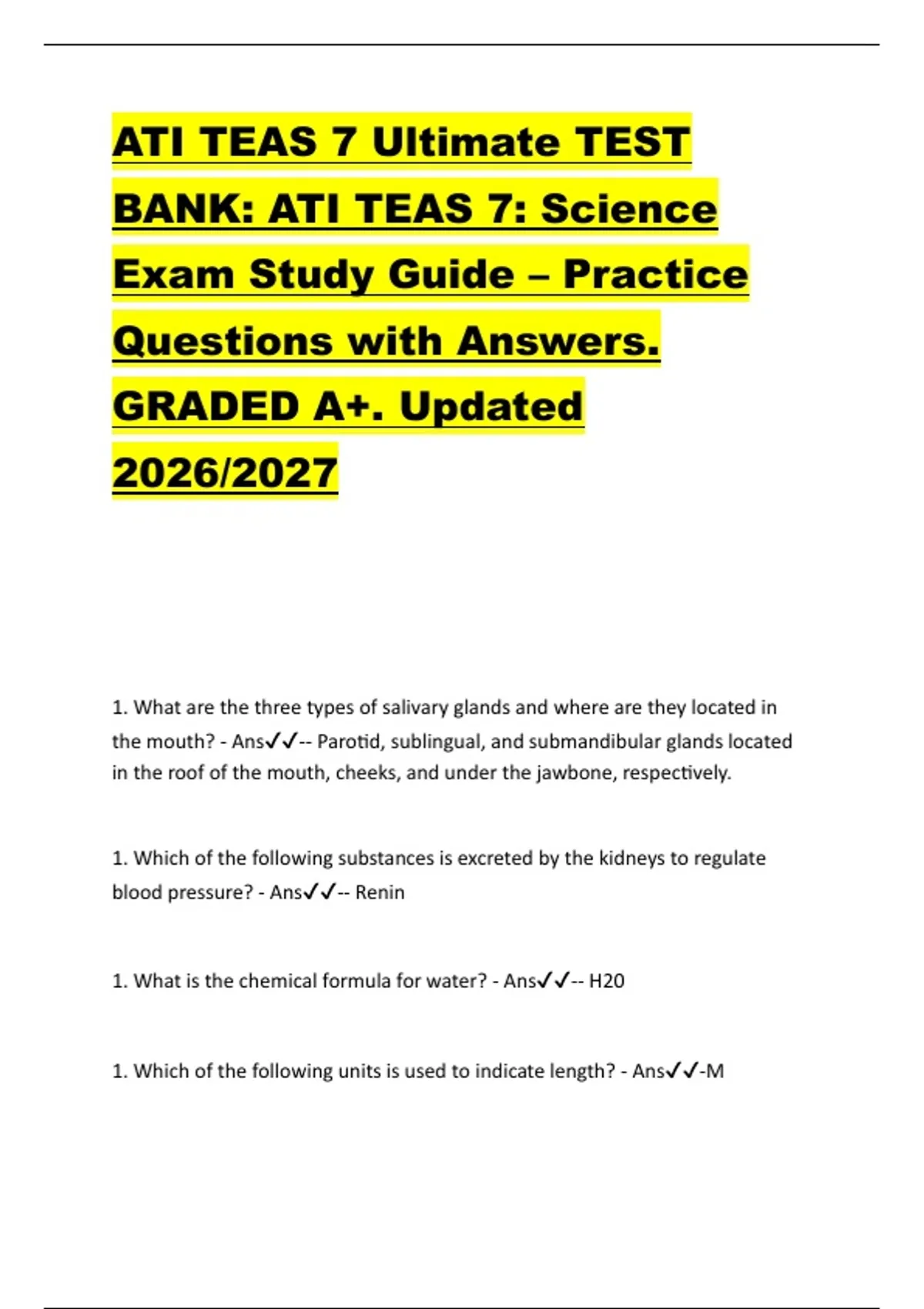 ATI TEAS 7 Ultimate TEST BANK: ATI TEAS 7: Science Exam Study Guide ...