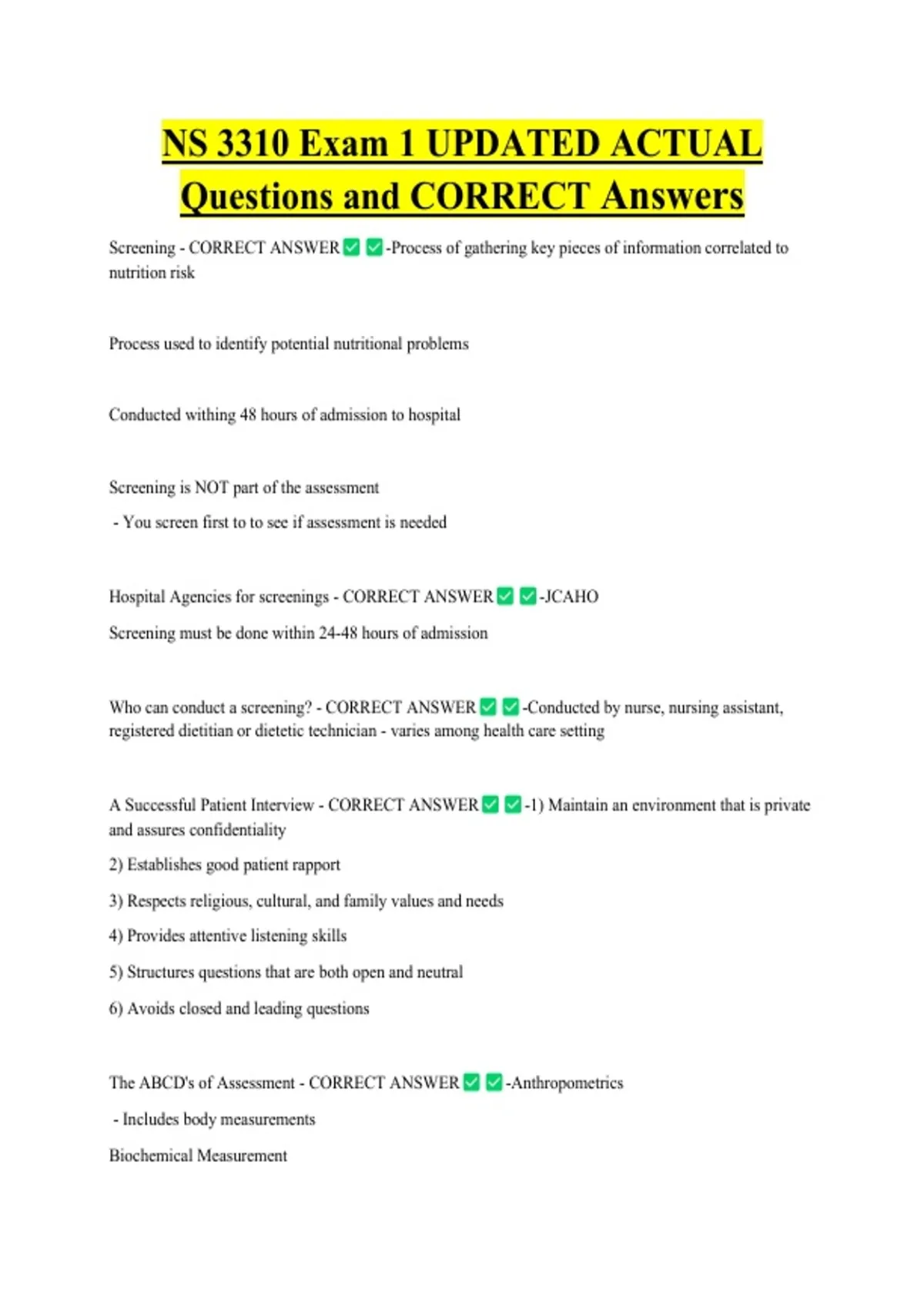 NS 3310 Exam 1 UPDATED ACTUAL Questions and CORRECT Answers - Science ...