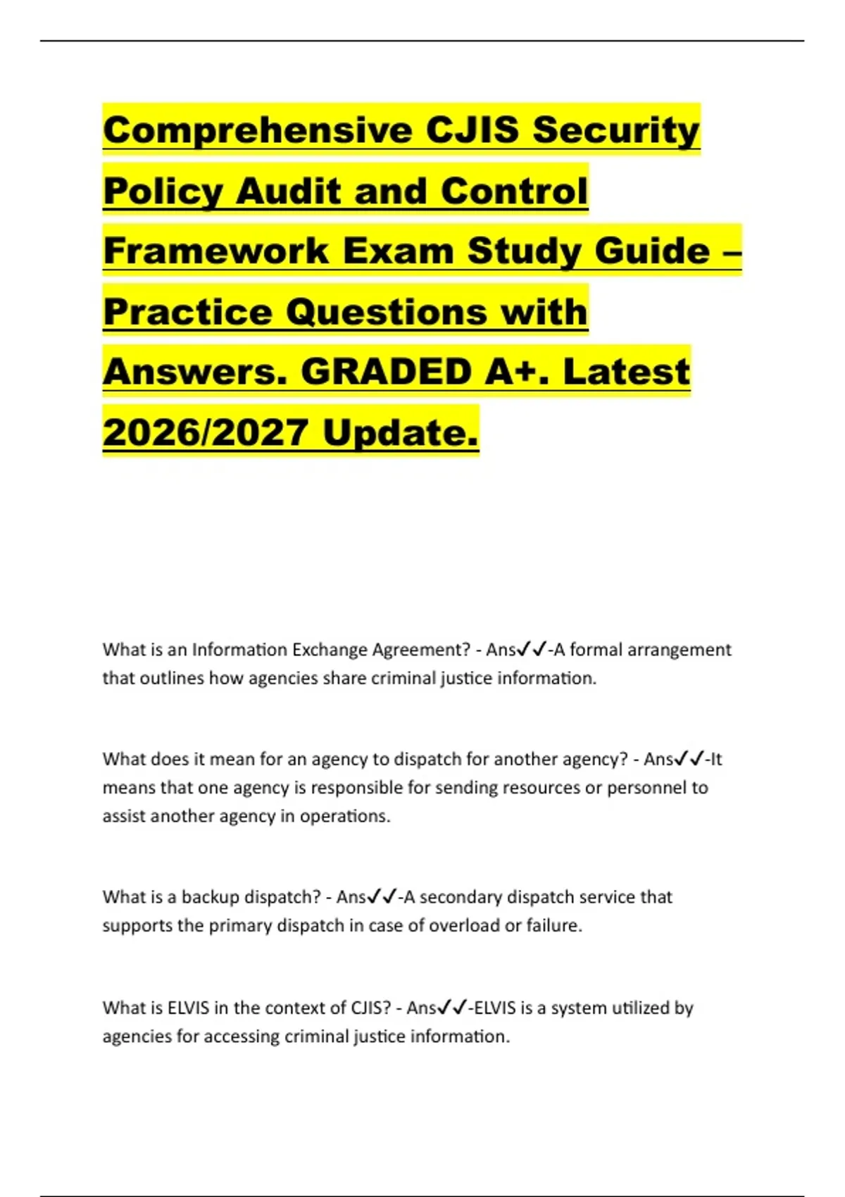 Comprehensive CJIS Security Policy Audit and Control Framework Exam ...