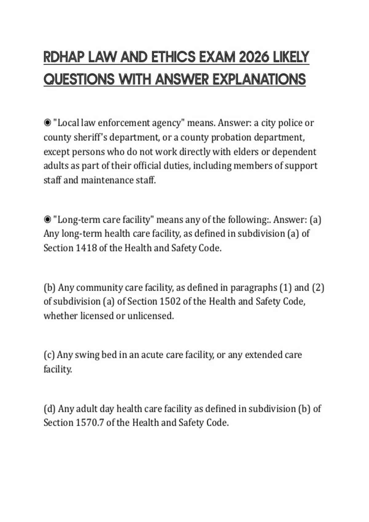 RDHAP LAW AND ETHICS EXAM 2026 LIKELY QUESTIONS WITH ANSWER ...