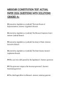 MISSOURI CONSTITUTION TEST ACTUAL PAPER 2026 QUESTIONS WITH SOLUTIONS GRADED A&plus;