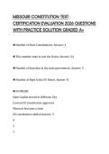 MISSOURI CONSTITUTION TEST CERTIFICATION EVALUATION 2026 QUESTIONS WITH PRACTICE SOLUTION GRADED A&plus;