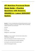 ATI Nutrition Proctored Exam  Study Guide &ndash; Practice  Questions with Answers&period;  GRADED A&plus;&period; Latest 2026&sol;2027  Update&period;  