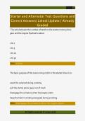 Starter and Alternator Test Questions and  Correct Answers&sol; Latest Update &sol; Already  Graded 