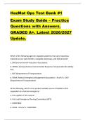 HazMat Ops Test Bank &num;1  Exam Study Guide &ndash; Practice  Questions with Answers&period;  GRADED A&plus;&period; Latest 2026&sol;2027  Update&period;  