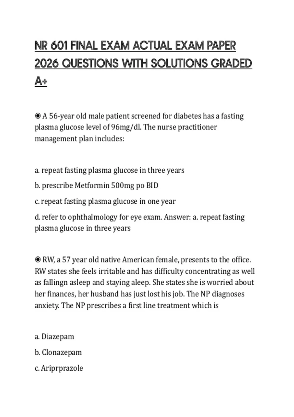 NR 601 FINAL EXAM ACTUAL EXAM PAPER 2026 QUESTIONS WITH SOLUTIONS ...