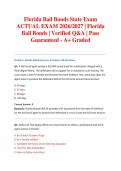 Florida Bail Bonds State Exam ACTUAL EXAM 2026&sol;2027 &vert; Florida Bail Bonds &vert; Verified Q&A &vert; Pass Guaranteed - A&plus; Graded