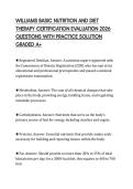WILLIAMS BASIC NUTRITION AND DIET THERAPY CERTIFICATION EVALUATION 2026 QUESTIONS WITH PRACTICE SOLUTION GRADED A&plus;
