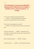FTCE Health K-12 Actual Exam 2026&sol;2027 &vert;  Questions and Verified Answers &vert; Graded A&plus;  Detailed Answers &vert; Pass Guaranteed - A&plus;  Graded
