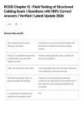 RCDD Chapter 12 &colon; Field Testing of Structured Cabling Exam &vert; Questions with 100&percnt; Correct Answers &vert; Verified &vert; Latest Update 2026