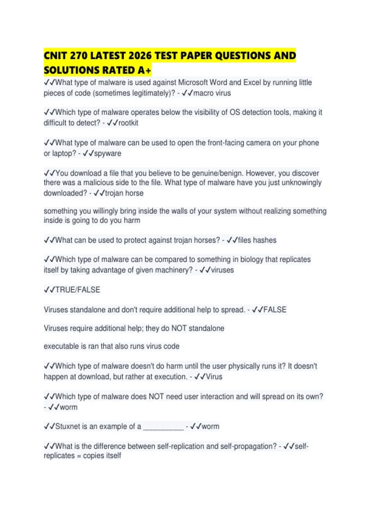 CNIT 270 LATEST 2026 TEST PAPER QUESTIONS AND SOLUTIONS RATED - CNIT ...