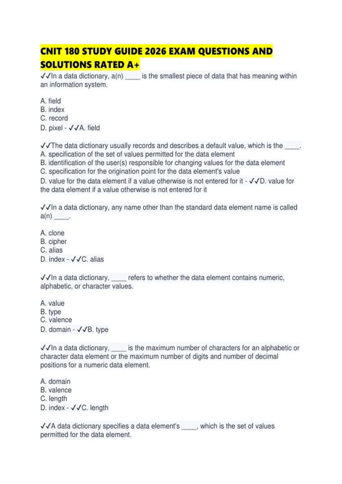 CNIT 180 STUDY GUIDE 2026 EXAM QUESTIONS AND SOLUTIONS RATED - CNIT 180 ...