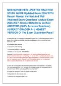MED SURGE HESI UPDATED PRACTICE  STUDY GUIDE Updated Exam 2026 WITH  Recent Newest Verified And Well  Analyzed Exam Questions  &lpar;Actual Exam  2026-2027&rpar; Correct Detailed & Verified  ANSWERS &lpar;100&percnt; Accurate Solutions&rpar;  ALREADY GRADED A&plus;&vert;&vert; NEWEST  VERSION Of 