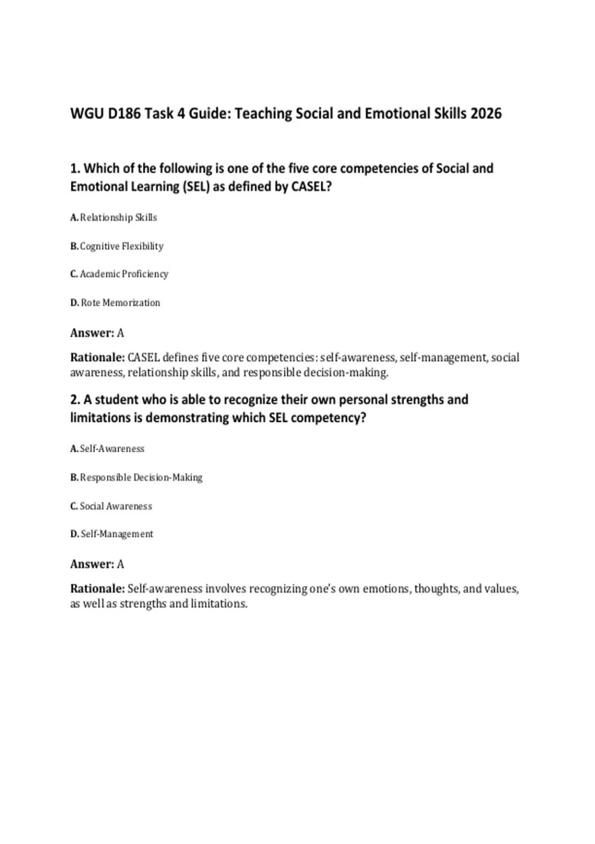 WGU D186 Task 4 Guide: Teaching Social and Emotional Skills 2026 - WGU ...