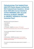 Pathophysiology Final Updated Exam  2026 WITH Recent Newest Verified And  Well Analyzed Exam Questions  &lpar;Actual  Exam 2026-2027&rpar; Correct Detailed &  Verified ANSWERS &lpar;100&percnt; Accurate     Solutions&rpar; ALREADY GRADED  A&plus;&vert;&vert;NEWEST VERSION Of The Exam  Guarantee P