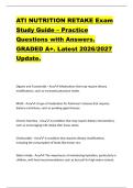ATI NUTRITION RETAKE Exam  Study Guide &ndash; Practice  Questions with Answers&period;  GRADED A&plus;&period; Latest 2026&sol;2027  Update&period; 