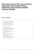 WGU Master's Course C706 - Secure Software Design EXAM 2026 COMPLETE EXAM QUESTIONS AND ACCURATE ANSWERS &vert;ALREADY PASSED&excl;&excl;