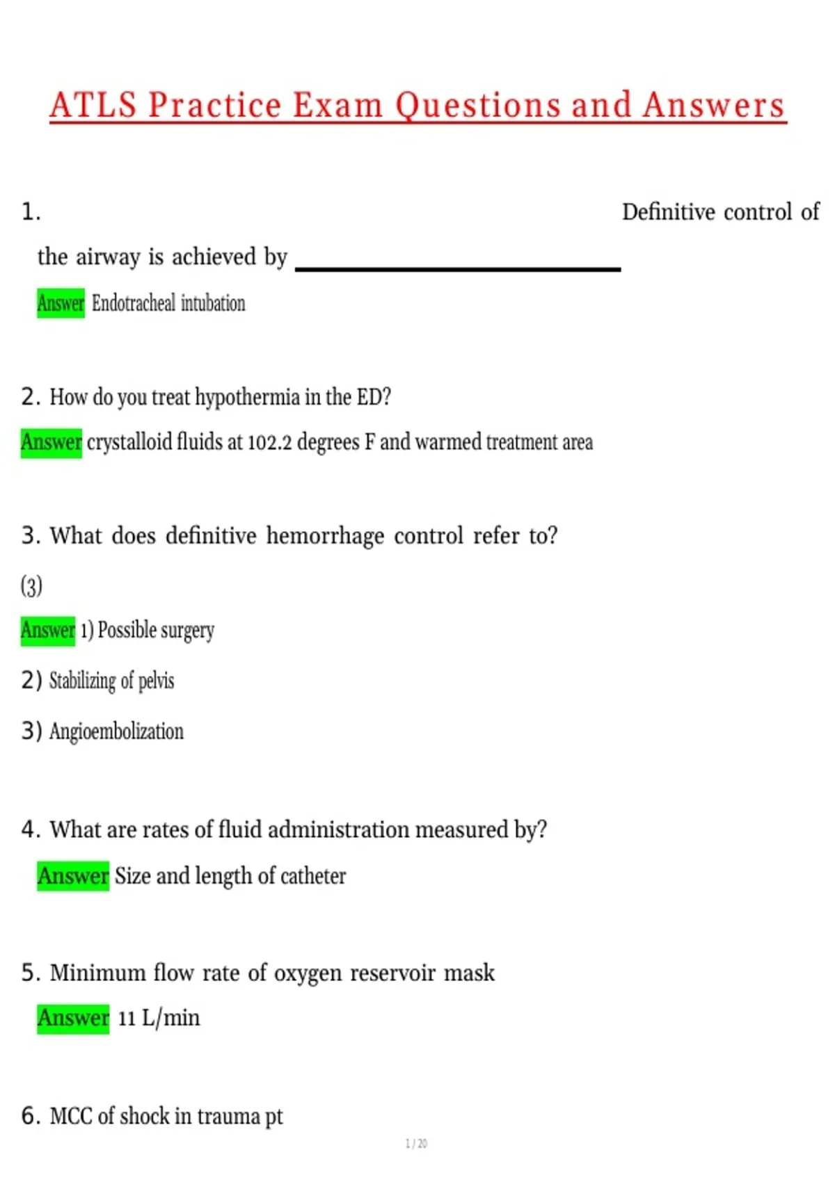 ATLS Practice Test Actual 2026 Updated Questions and Answers (Latest ...