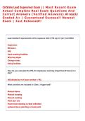 CA State Lead Supervisor Exam &vert;&vert; Most Recent Exam  Actual Complete Real Exam Questions And  Correct Answers &lpar;Verified Answers&rpar; Already  Graded A&plus; &vert; Guaranteed Success&excl;&excl; Newest  Exam &vert; Just Released&excl;&excl;