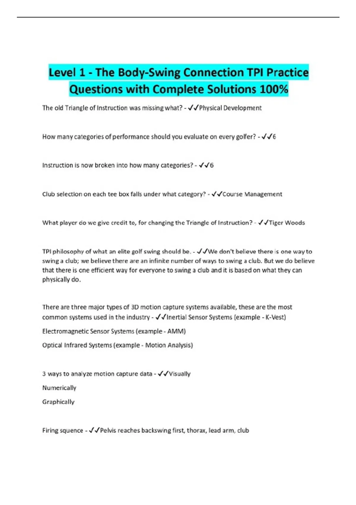 Tpi Level 1 Screen.pdf Level 1 - The Body-Swing Connection TPI Practice Questions with ...