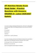 ATI Nutrition Retake Exam  Study Guide &ndash; Practice  Questions with Answers&period;  GRADED A&plus;&period; Latest 2026&sol;2027  Update&period;  