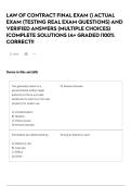 LAW OF CONTRACT FINAL EXAM &lpar;&rpar; ACTUAL EXAM &lpar;TESTING REAL EXAM QUESTIONS&rpar; AND VERIFIED ANSWERS &lpar;MULTIPLE CHOICES&rpar; &vert;COMPLETE SOLUTIONS &vert;A&plus; GRADED &vert;100&percnt; CORRECT&excl;&excl;