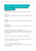 ACE Certified Personal Training Exam Questions and Answers Updated 2026