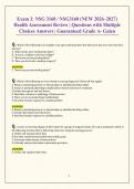 Exam 3&colon; NSG 3160 &sol; NSG3160 &lpar;NEW 2026&ndash;2027&rpar; Health Assessment Review &vert; Questions with Multiple Choices Answers &vert; Guaranteed Grade A- Galen
