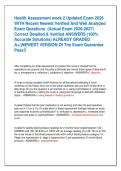 Health Assessment week 2 Updated Exam 2026  WITH Recent Newest Verified And Well Analyzed  Exam Questions  &lpar;Actual Exam 2026-2027&rpar;  Correct Detailed & Verified ANSWERS &lpar;100&percnt;  Accurate Solutions&rpar; ALREADY GRADED  A&plus;&vert;&vert;NEWEST VERSION Of The Exam Guarantee  Pa
