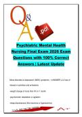 Psychiatric Mental Health Nursing Final Exam Q&A &lpar;180&plus; Questions&rpar; &ndash; Mood Disorders&comma; Schizophrenia & Psych Meds &ndash; 2026