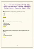 Exam 4&colon; NSG 3160 &sol; NSG3160 &lpar;NEW 2026&ndash;2027&rpar; Health Assessment Review &vert; Questions with Multiple Choices & Answers &vert; Guaranteed Grade A- Galen
