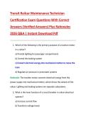 Transit Railcar Maintenance Technician  Certification Exam Questions With Correct  Answers &lpar;Verified Answers&rpar; Plus Rationales  2026 Q&A &vert; Instant Download Pdf
