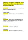 9th Grade AP Human Geography Exam Review Vocabulary Exam Questions & Answers &lpar;Grade A&plus;&rpar;&period;docx