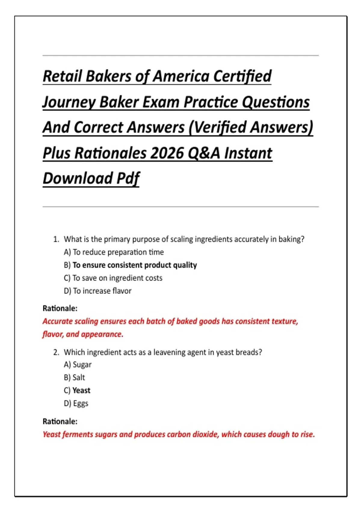 Retail Bakers of America Certified Journey Baker Exam Practice ...