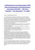 Certified Revenue Cycle Representative CRCR Exam Actual Questions and Verified Answers Actual Exam 2026&sol;2027 &ndash; 100&percnt; Pass Guarantee &ndash; Pass Guaranteed &ndash; A&plus; Graded