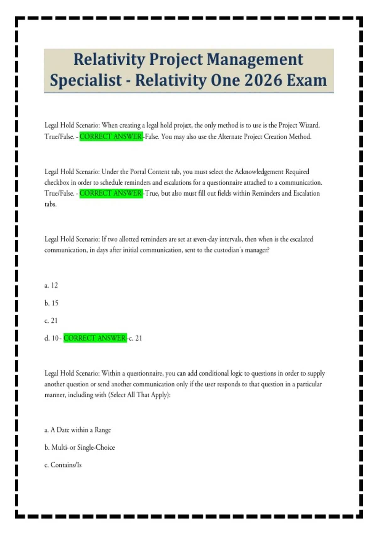 Relativity Project Management Specialist - Relativity One 2026 Exam ...