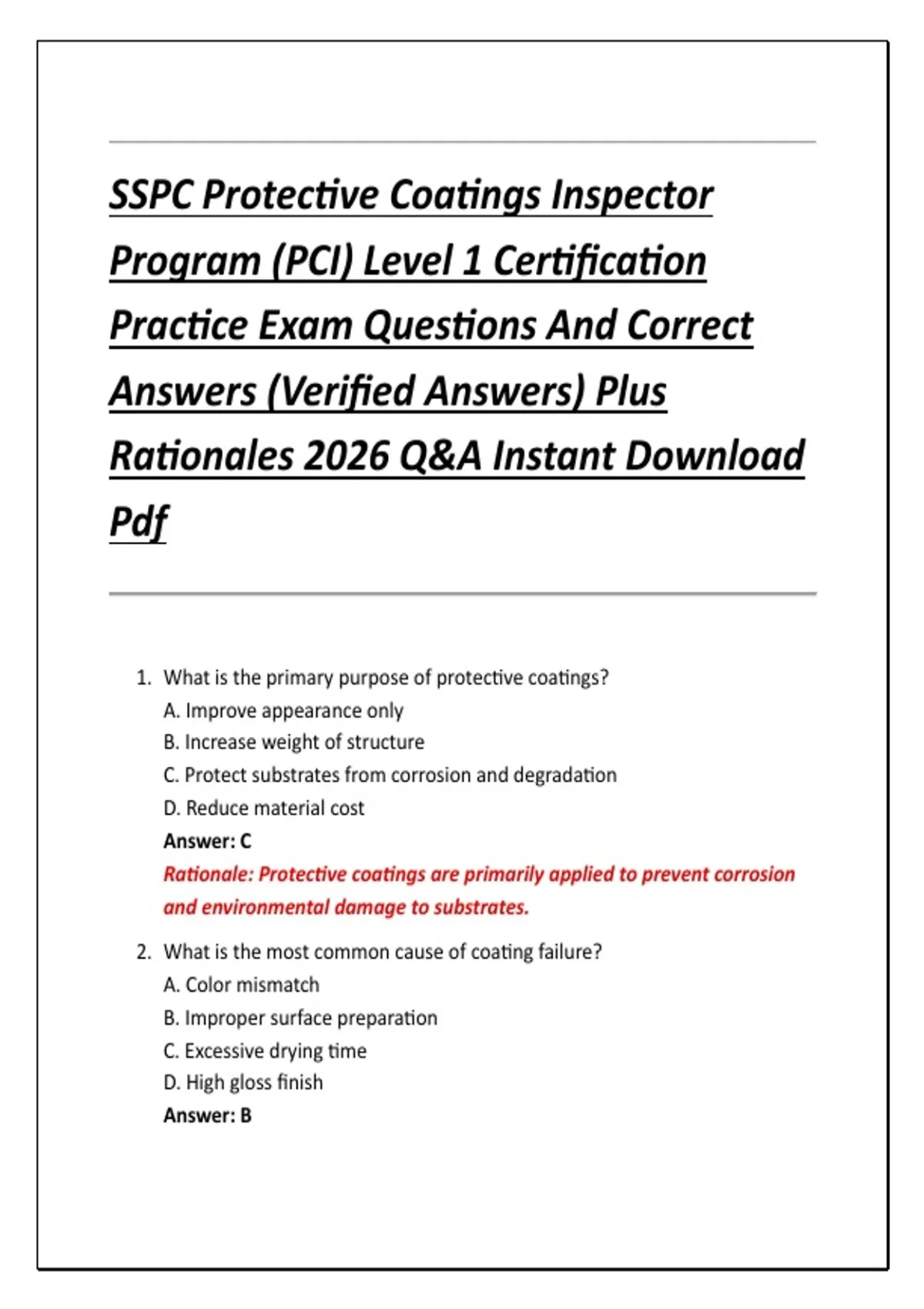 Coating Inspector Program SSPC Protective Coatings Inspector Program (PCI) Level 1 Certification ...