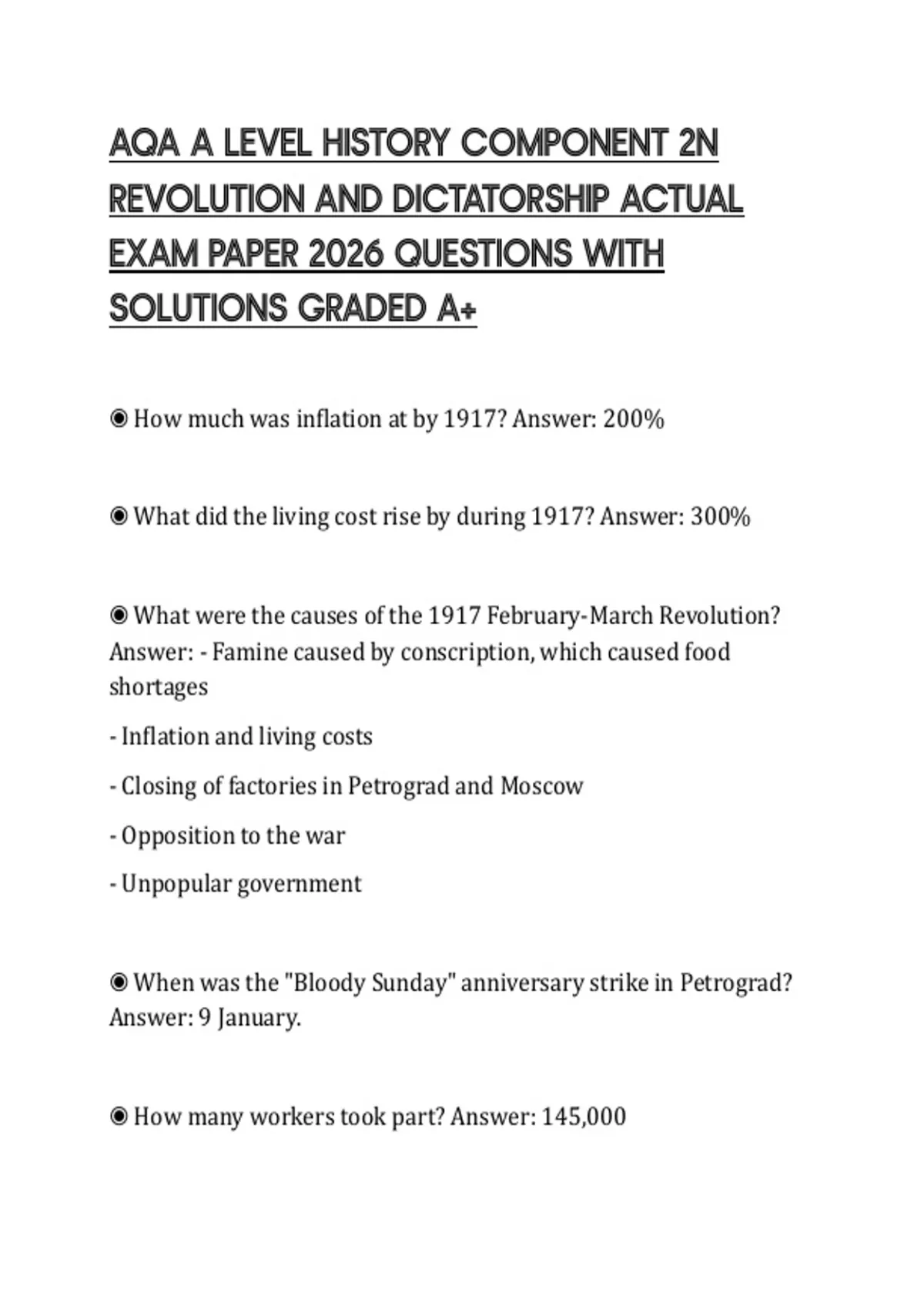AQA A LEVEL HISTORY COMPONENT 2N REVOLUTION AND DICTATORSHIP ACTUAL ...