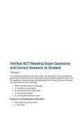 Verified ACT Reading Exam Questions and Correct Answers &lpar;A Graded&rpar;
