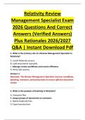 Relativity Review  Management Specialist Exam  2026 Questions And Correct  Answers &lpar;Verified Answers&rpar;  Plus Rationales 2026&sol;2027  Q&A &vert; Instant Download Pdf 