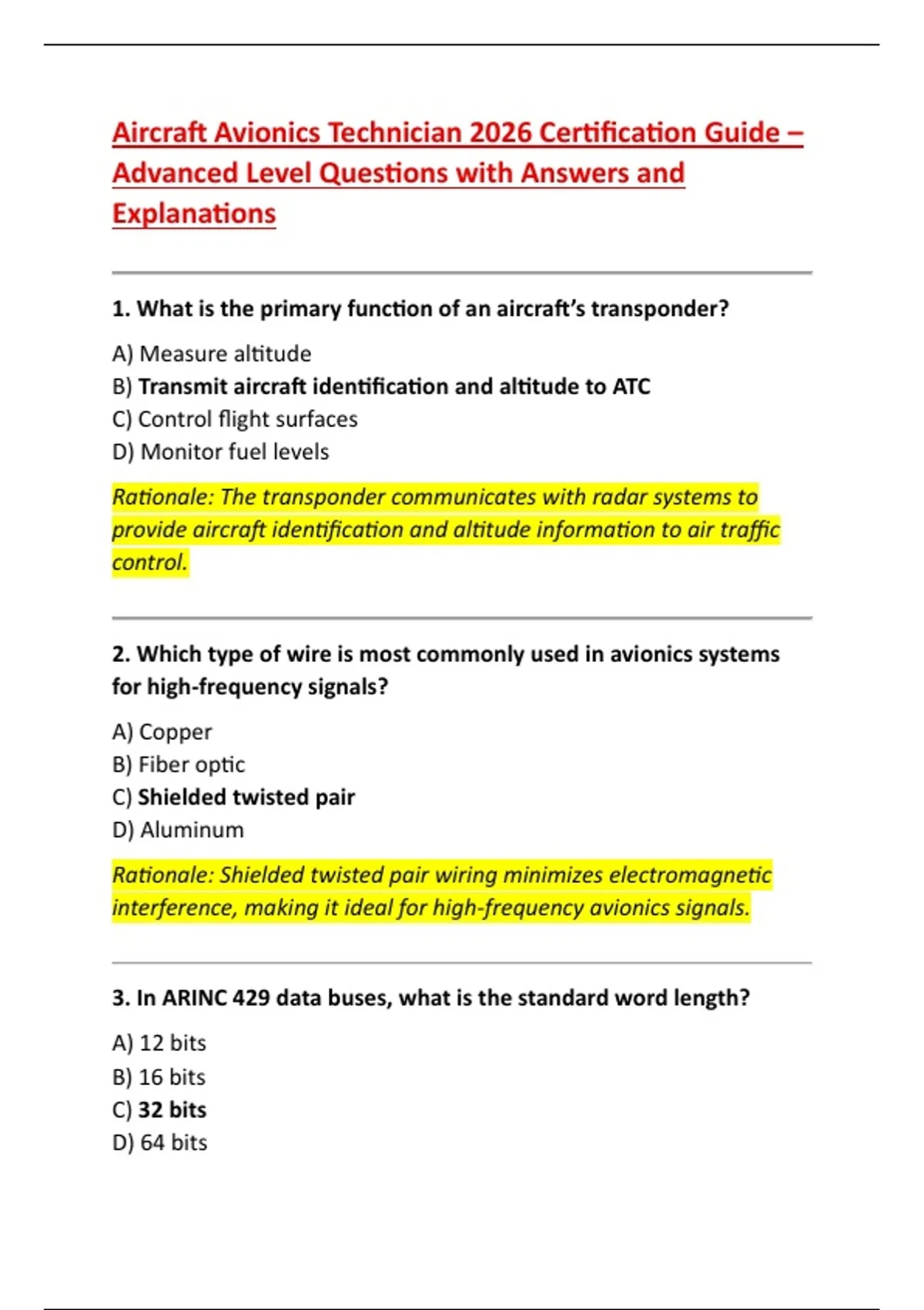 Aircraft Avionics Technician 2026 Certification Guide – Advanced Level Questions with Answers ...