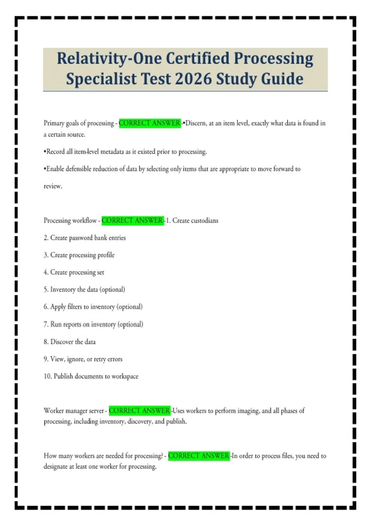 Relativity Certification Relativity-One Certified Processing Specialist Test 2026 Study Guide ...