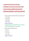 ServSafe Food Protection Manager  Certification Practice Exam Questions With  Correct Answers &lpar;Verified Answers&rpar; Plus  Rationales 2026 Q&A &vert; Instant Download Pdf 