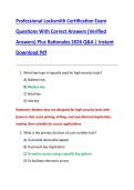 Professional Locksmith Certification Exam  Questions With Correct Answers &lpar;Verified  Answers&rpar; Plus Rationales 2026 Q&A &vert; Instant  Download Pdf 