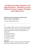Test Bank for Essentials of Statistics for the  Behavioral Sciences &ndash; 9th Edition &lpar;Gravetter&comma;  Wallnau & Forzano&rpar; &vert; Complete All Chapters  with Verified Answers 