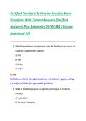 Certified Furniture Technician Practice Exam  Questions With Correct Answers &lpar;Verified  Answers&rpar; Plus Rationales 2026 Q&A &vert; Instant  Download Pdf 