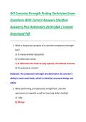 ACI Concrete Strength Testing Technician Exam  Questions With Correct Answers &lpar;Verified  Answers&rpar; Plus Rationales 2026 Q&A &vert; Instant  Download Pdf