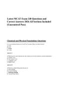 Latest MCAT Exam 240 Questions and Correct Answers 2026 All Sections Included &lpar;Guaranteed Pass&rpar;