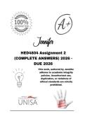 HED4804 Assignment 2 &lpar;COMPLETE ANSWERS&rpar; 2026 - DUE 2026&semi; 100&percnt; Correct solutions and explanations&period; 