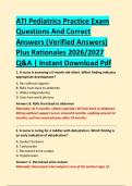 ATI Pediatrics Practice Exam  Questions And Correct  Answers &lpar;Verified Answers&rpar;  Plus Rationales 2026&sol;2027  Q&A &vert; Instant Download Pdf 